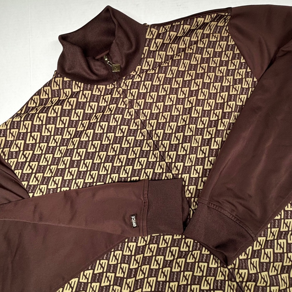 VTG Y2K Mens Monogram Print Track Jacket Brown Full Zip Streetwear XL Hip Hop